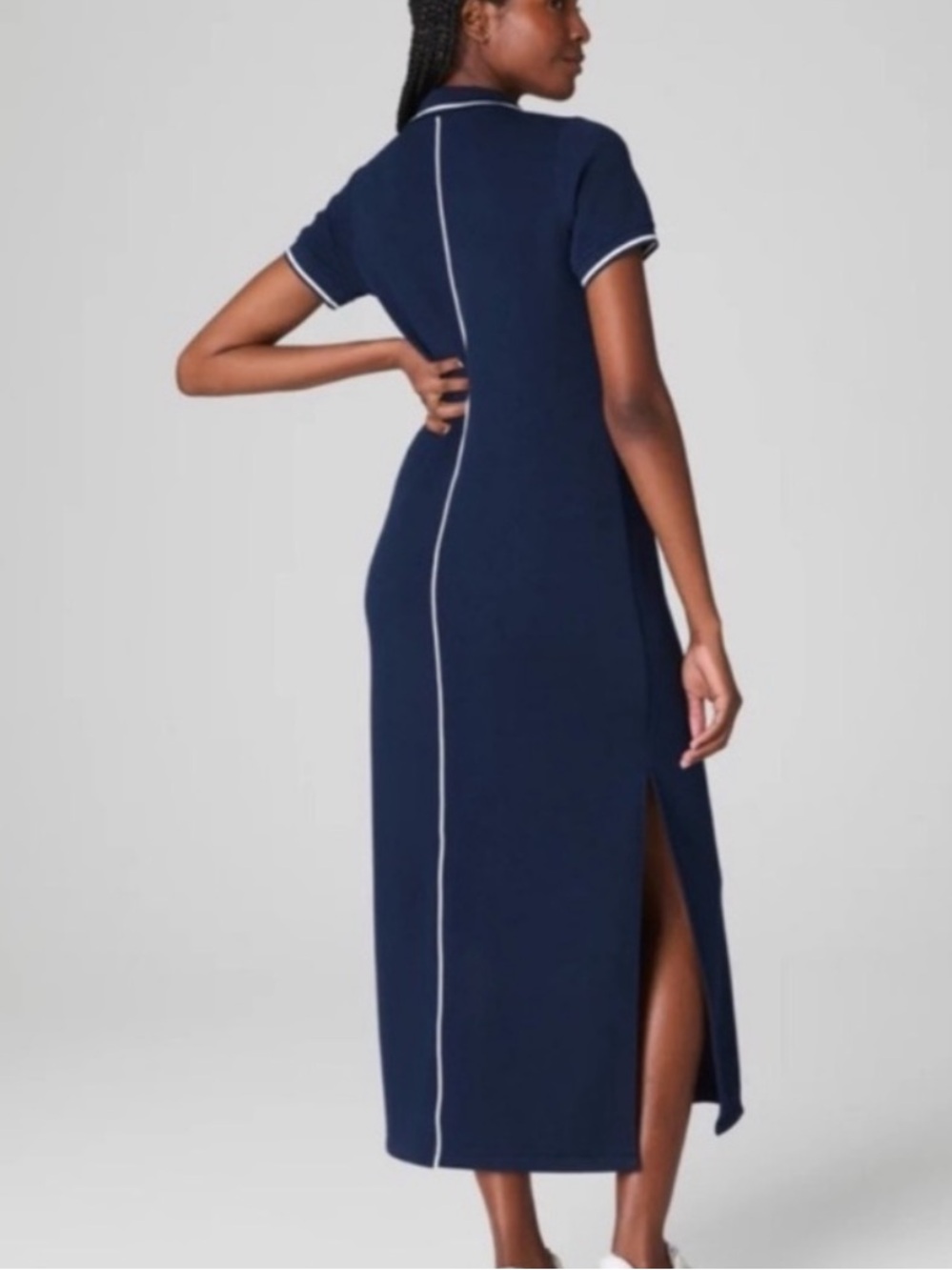 SPANX Air Essentials Navy Blue Polo Maxi Dress with Contrast Piping, Size Large